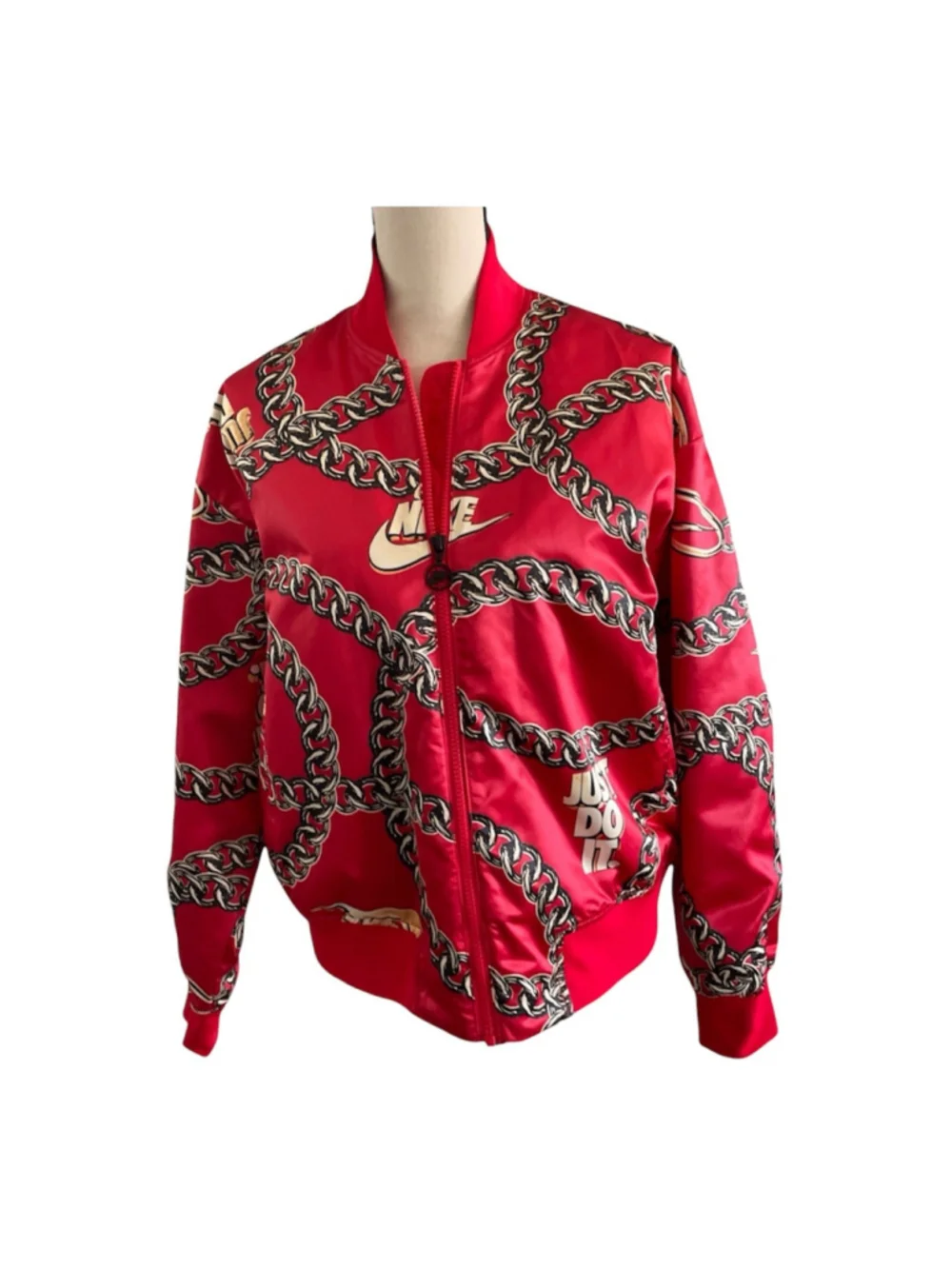 Women Nike Satin Chain Red Jacket Size Medium